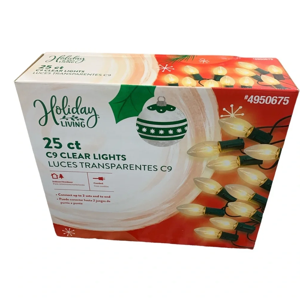 NEW Holiday Living 25Ct C9‎ Clear Christmas Holiday Incandescent 25Ft